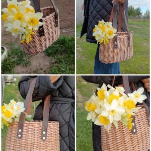 Плетёная сумка с двумя кожаными ручками из натуральной кожи